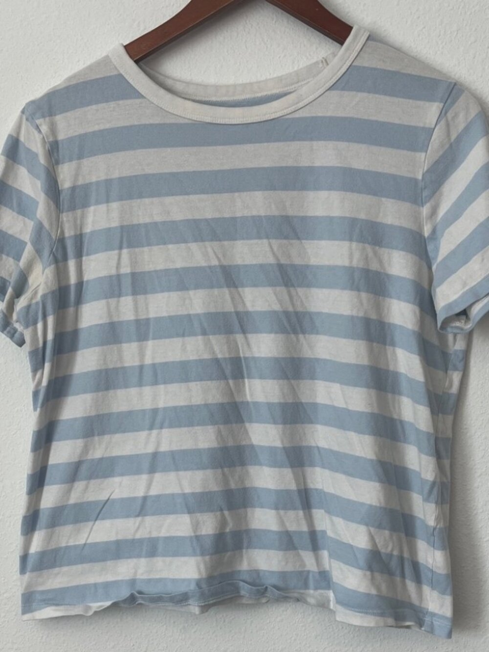 Light Blue and White Striped Short Sleeve Boxy Tee